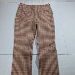 Essential Slim by Anthropologie Tan and Pink plaid pants size 4 side zip.